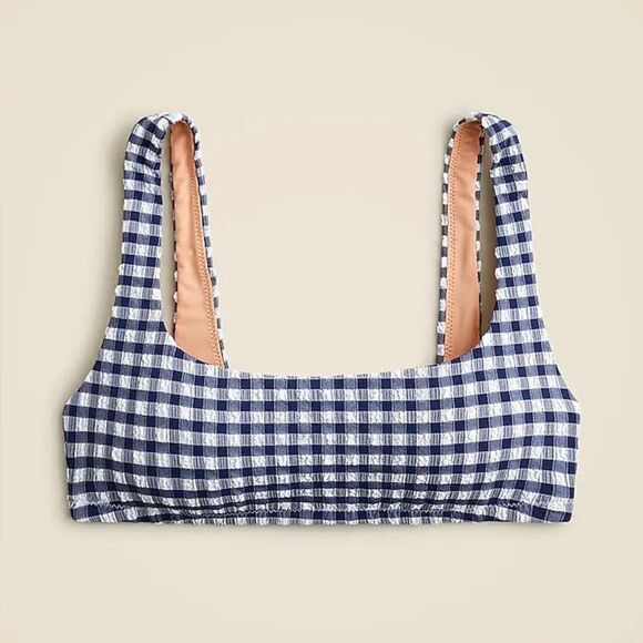 J. Crew Women's Navy Blue Gingham Square Neck Bikini Top Size Small - Picture 1 of 6